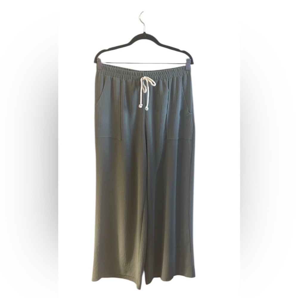 Ces Femme Wide Leg Pull On Pants Olive Side Pockets Womens Size Large - Picture 4 of 10